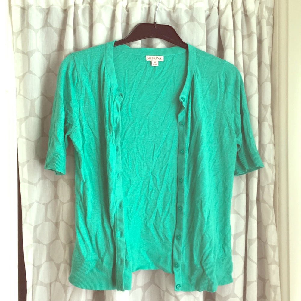 Green Short-Sleeved Cardigan